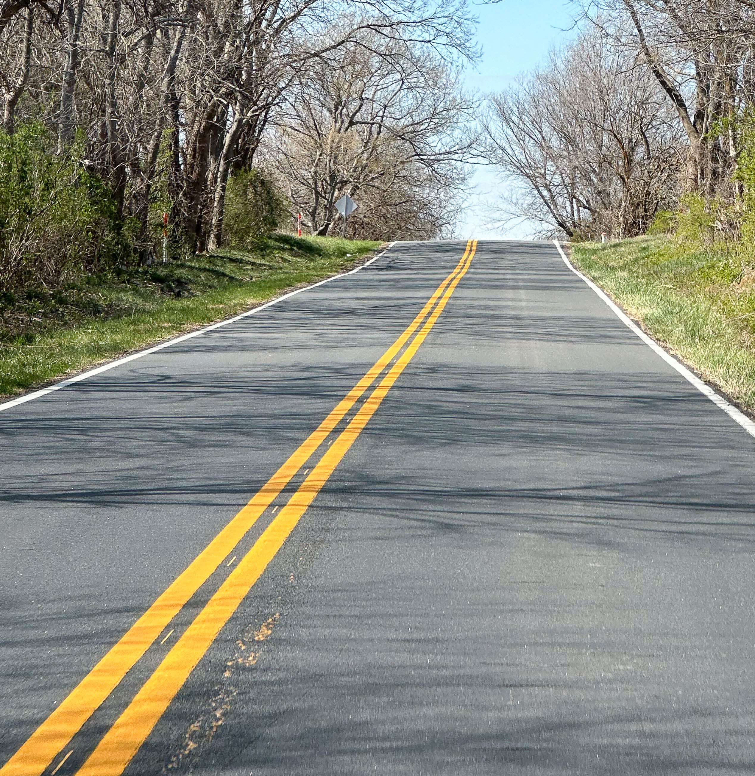 Stretch of Scherer Road. Two-lane road.